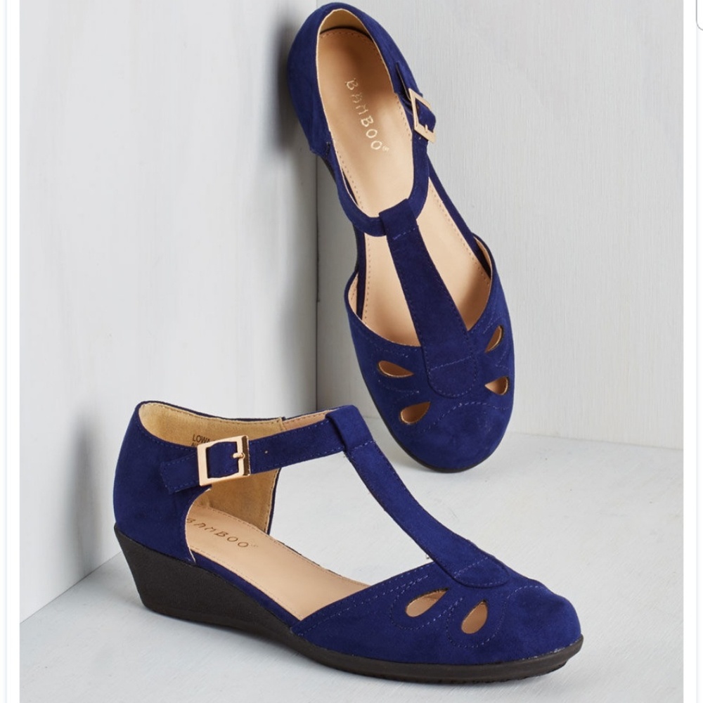 Blue t strap wedge